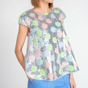 ODEEH Sequins Daisies floral sequin blouse NWT